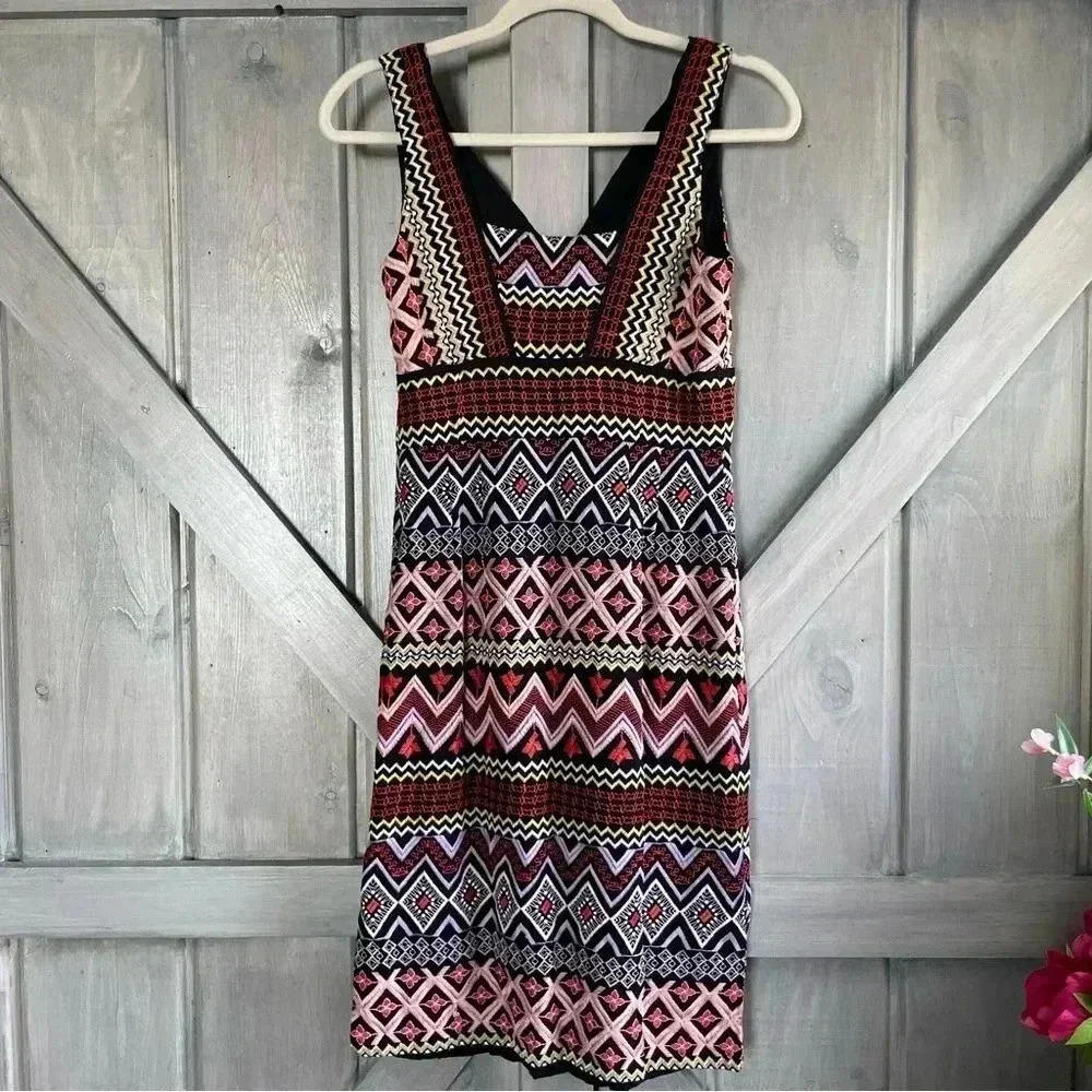 Akemi & Kin Embroidered V Neck Midi Dress |‎ Anthropologie | size 4 - Picture 4 of 16